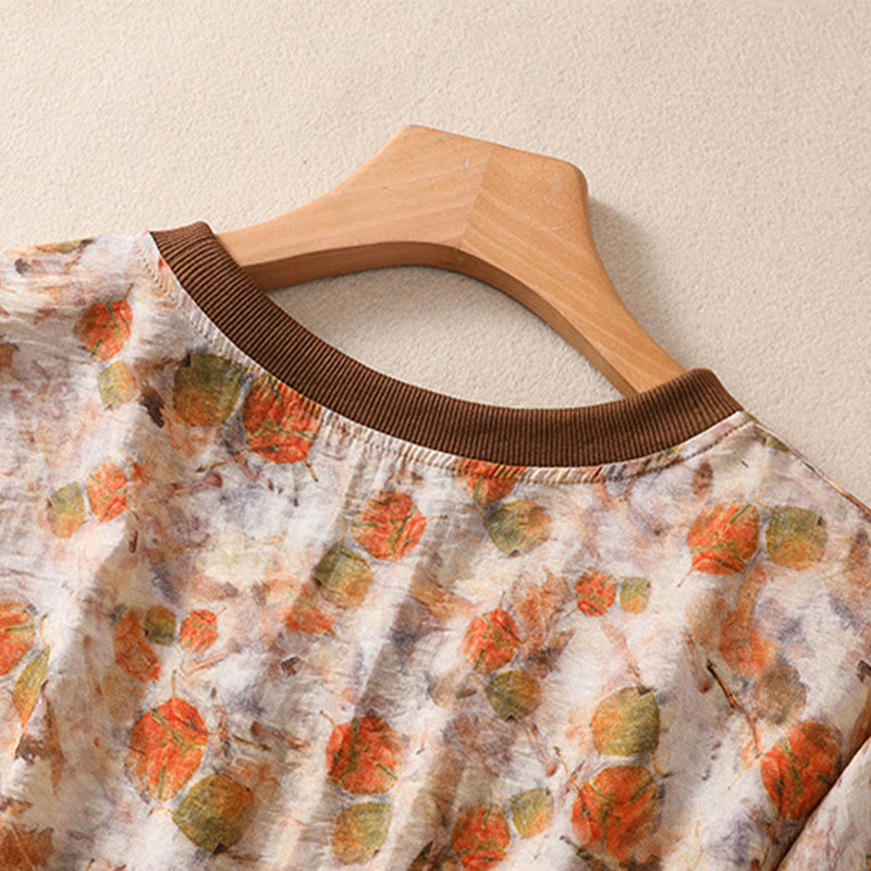 Buddha Stones 夏物ヴィンテージクルーネック花柄プリントレディース半袖Tシャツ - image 17