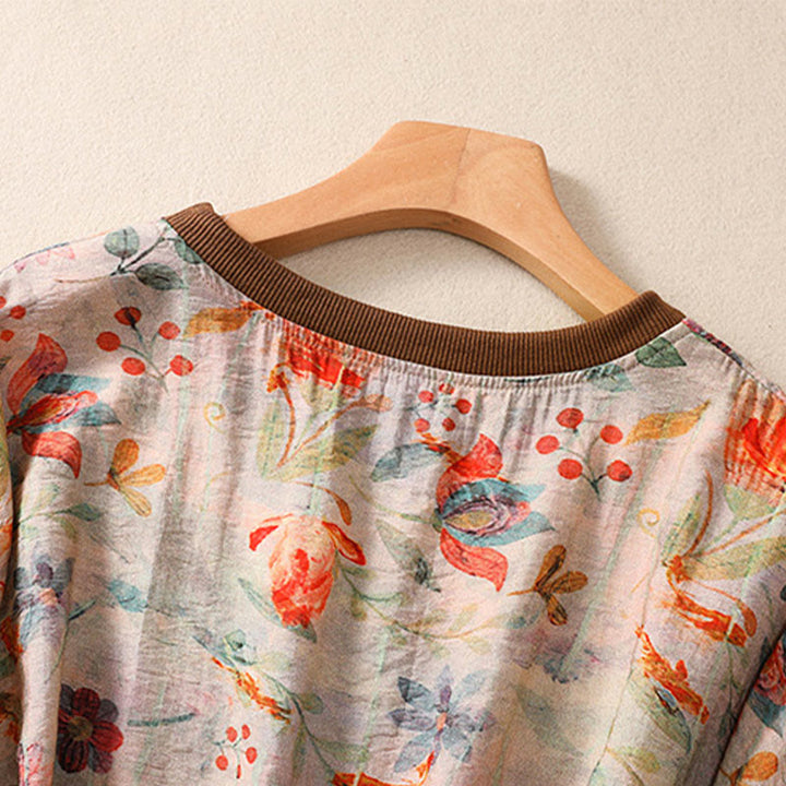 Buddha Stones 夏物ヴィンテージクルーネック花柄プリントレディース半袖Tシャツ - image 4