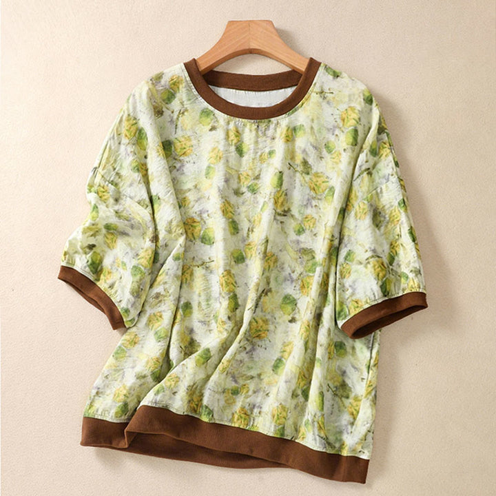 Buddha Stones 夏物ヴィンテージクルーネック花柄プリントレディース半袖Tシャツ - 黄緑 - US14、 UK/AU18、 EU46 (2XL) - image 7