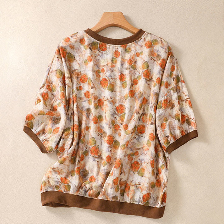 Buddha Stones 夏物ヴィンテージクルーネック花柄プリントレディース半袖Tシャツ - image 15