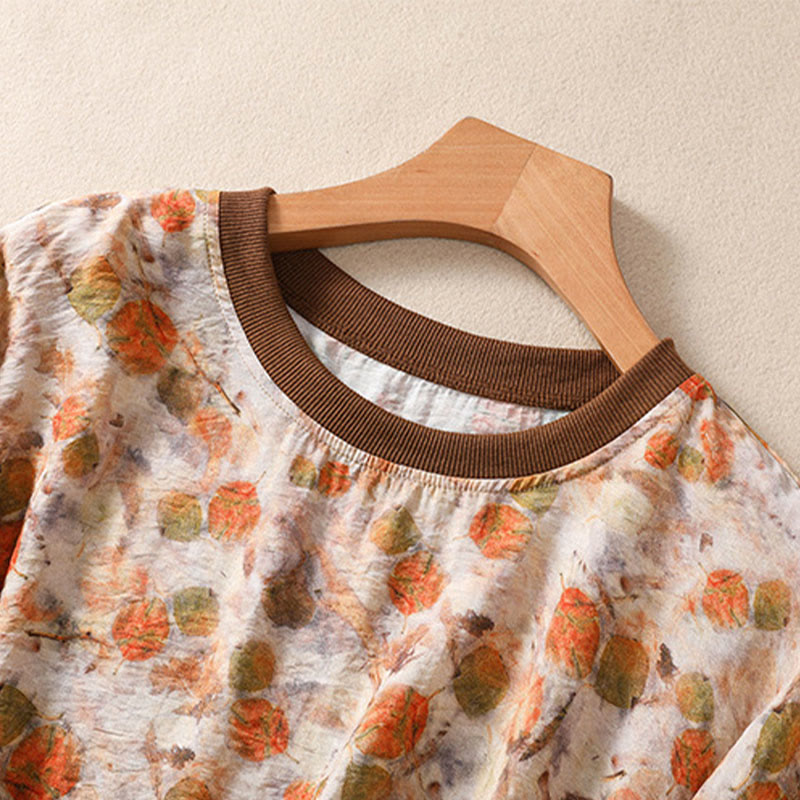 Buddha Stones 夏物ヴィンテージクルーネック花柄プリントレディース半袖Tシャツ - image 16