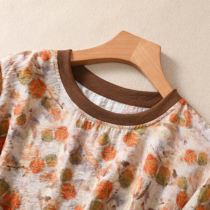 Buddha Stones 夏物ヴィンテージクルーネック花柄プリントレディース半袖Tシャツ - image 16