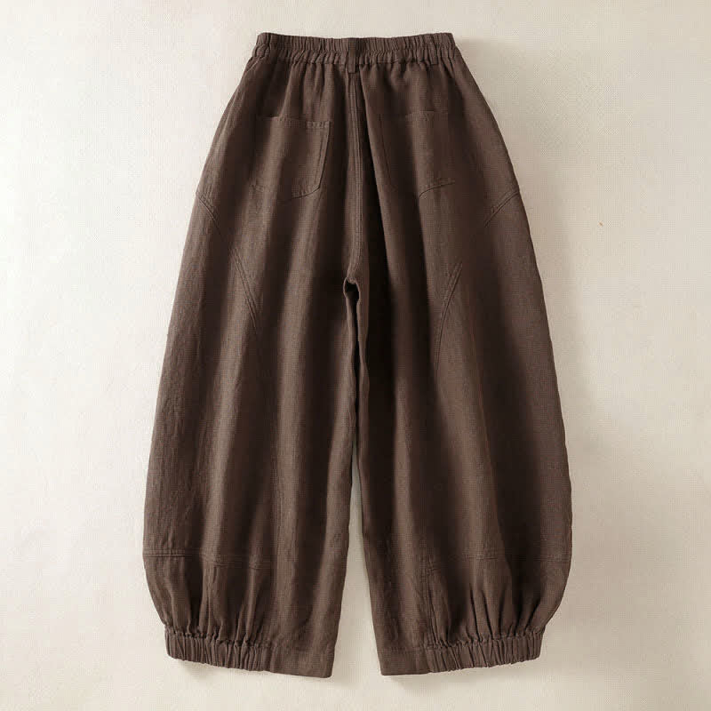 Buddha Stones 夏物カジュアル無地クロップド丈ゴムウエストレディースハーレムパンツ（ポケット付き） - image 10