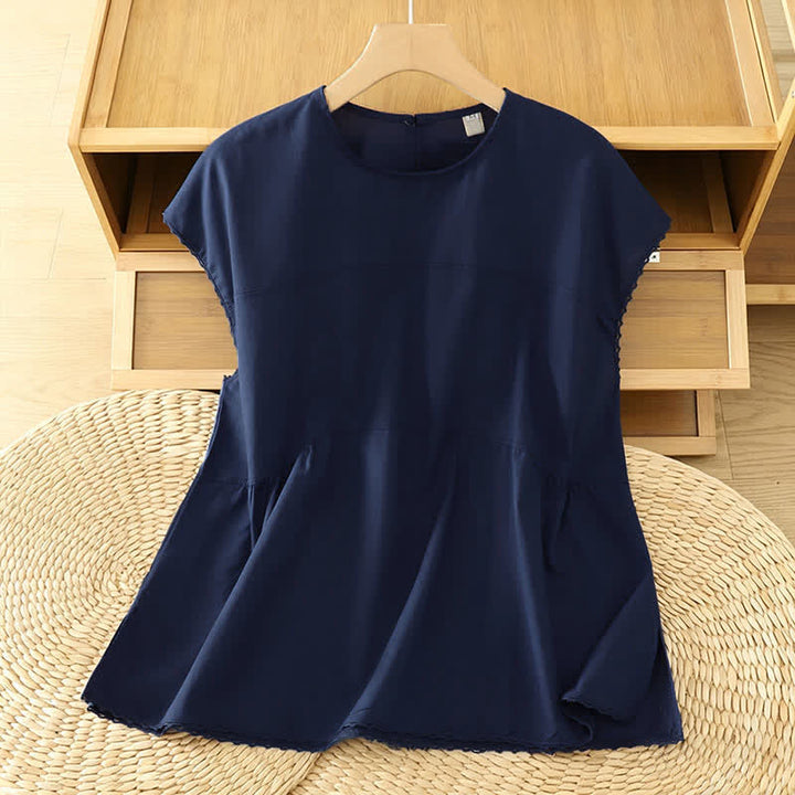 Buddha Stones 夏物カジュアル無地クルーネックキャップスリーブTシャツタンクトップ - ミッドナイトブルー - US14、 UK/AU18、 EU46 (2XL) - image 17