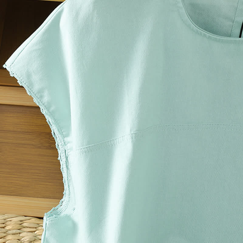 Buddha Stones 夏物カジュアル無地クルーネックキャップスリーブTシャツタンクトップ - image 6