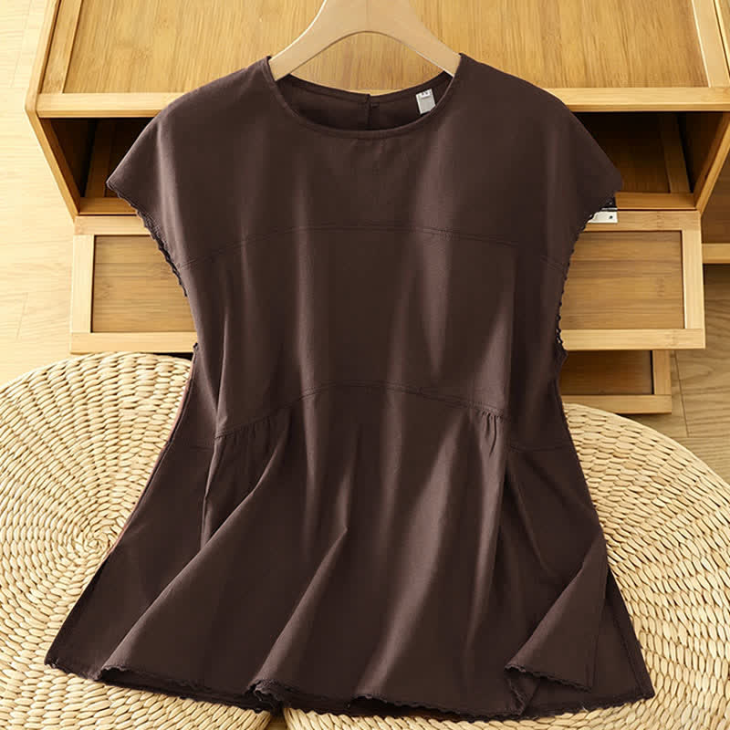 Buddha Stones 夏物カジュアル無地クルーネックキャップスリーブTシャツタンクトップ - サドルブラウン - US14、 UK/AU18、 EU46 (2XL) - image 0