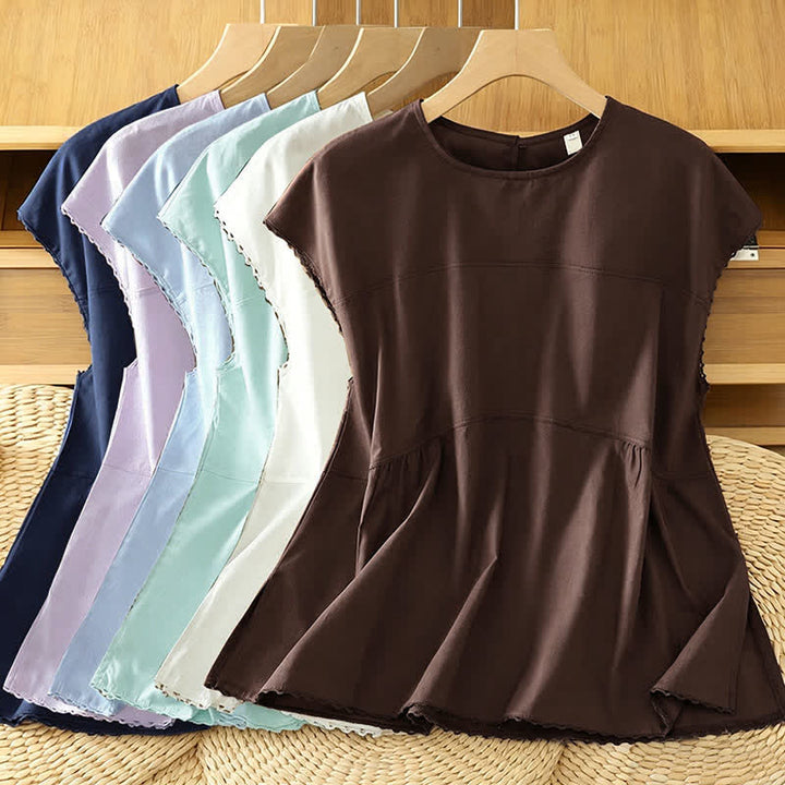 Buddha Stones 夏物カジュアル無地クルーネックキャップスリーブTシャツタンクトップ - image 18