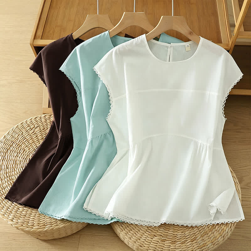 Buddha Stones 夏物カジュアル無地クルーネックキャップスリーブTシャツタンクトップ - image 19