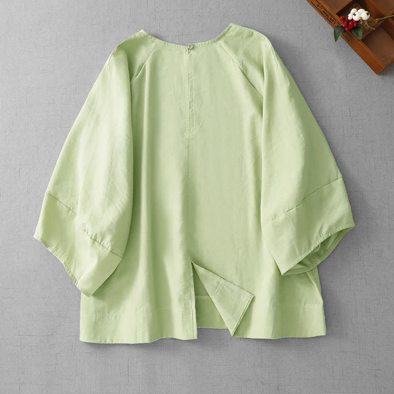 Buddha Stones 春夏カジュアルミニマリストクルーネック無地レディース長袖Tシャツ - image 1