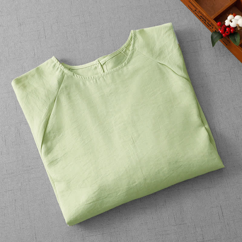 Buddha Stones 春夏カジュアルミニマリストクルーネック無地レディース長袖Tシャツ - image 2