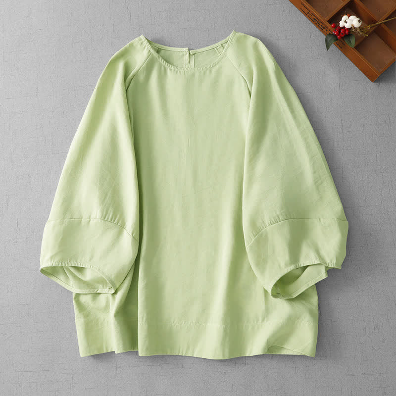 Buddha Stones 春夏カジュアルミニマリストクルーネック無地レディース長袖Tシャツ - 淡い緑色 - US12, UK/AU16, EU44 （2XL） - image 0