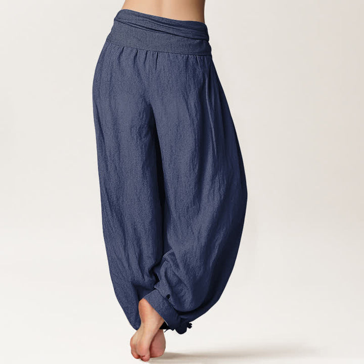 Buddha Stones 純綿ロータス柄レディースゴムウエストハーレムパンツ - image 10