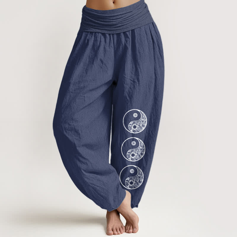 Buddha Stones 純綿素材の陰陽レディースゴムウエストハーレムパンツ - ダークスレートブルー - US16、 UK/AU20、 EU48 (3XL) - image 5