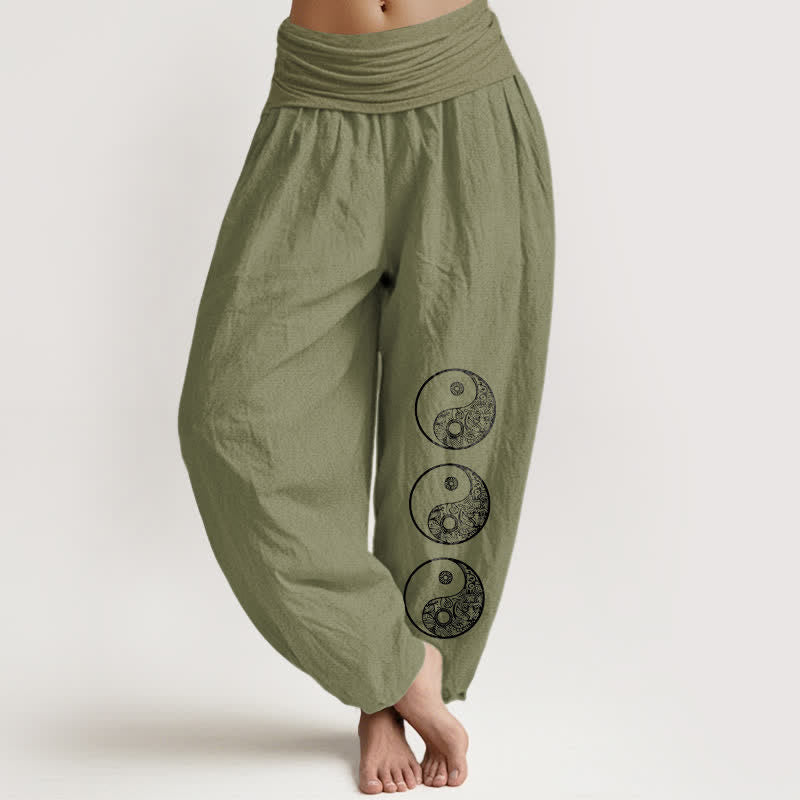 Buddha Stones 純綿素材の陰陽レディースゴムウエストハーレムパンツ - オリーブドラブ - US16、 UK/AU20、 EU48 (3XL) - image 14