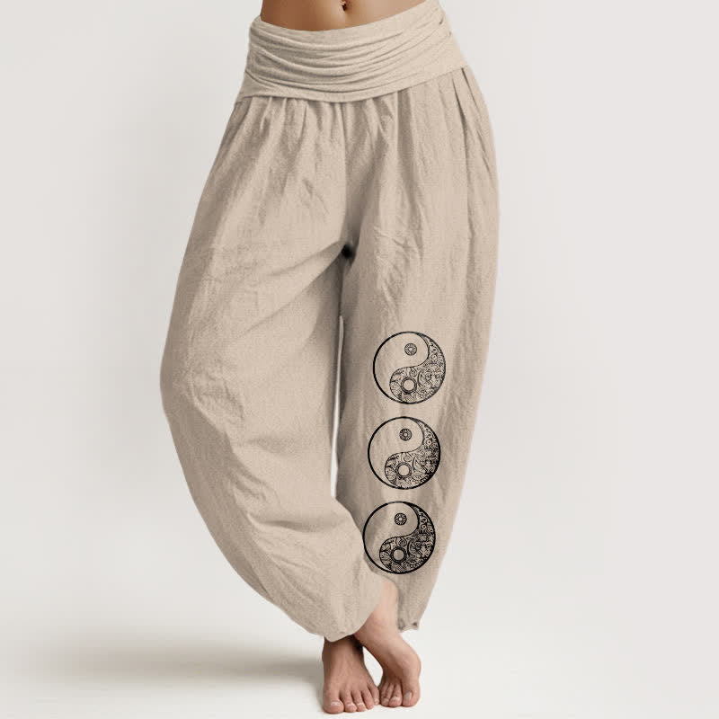 Buddha Stones 純綿素材の陰陽レディースゴムウエストハーレムパンツ - タン - US16、 UK/AU20、 EU48 (3XL) - image 11