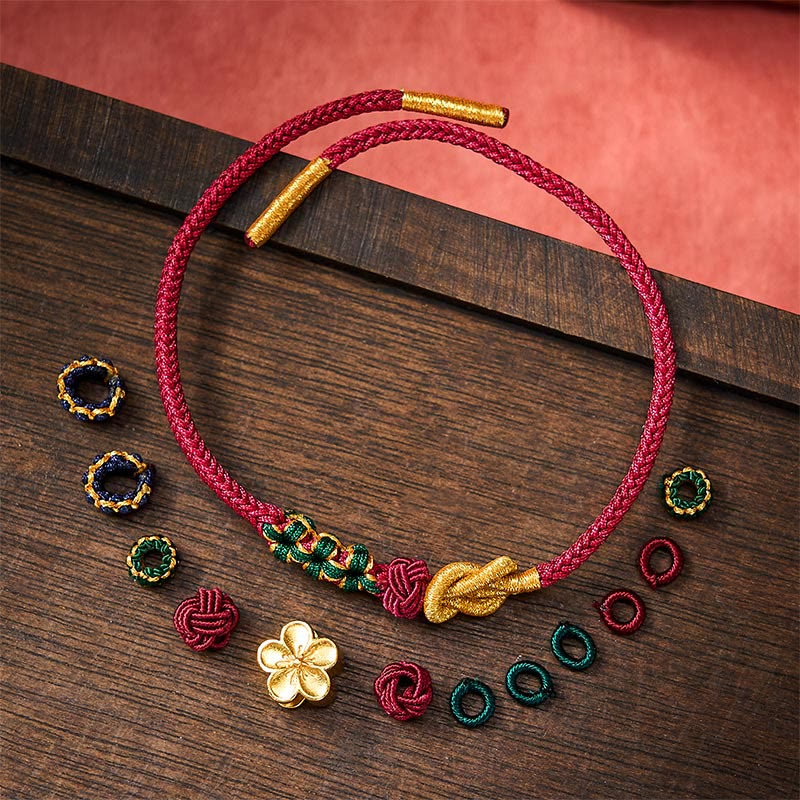 Buddha Stones 手織りマルチカラーコード中国結び桃花幸運カップルブレスレット - image 1