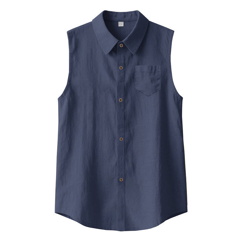 Buddha Stones 夏物カジュアルミニマリストボタンアップ無地メンズノースリーブシャツ - 海軍 - US/UK/AU44、 EU54 (3XL) - image 0