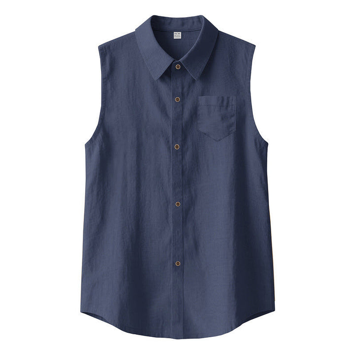 Buddha Stones 夏物カジュアルミニマリストボタンアップ無地メンズノースリーブシャツ - 海軍 - US/UK/AU44、 EU54 (3XL) - image 0