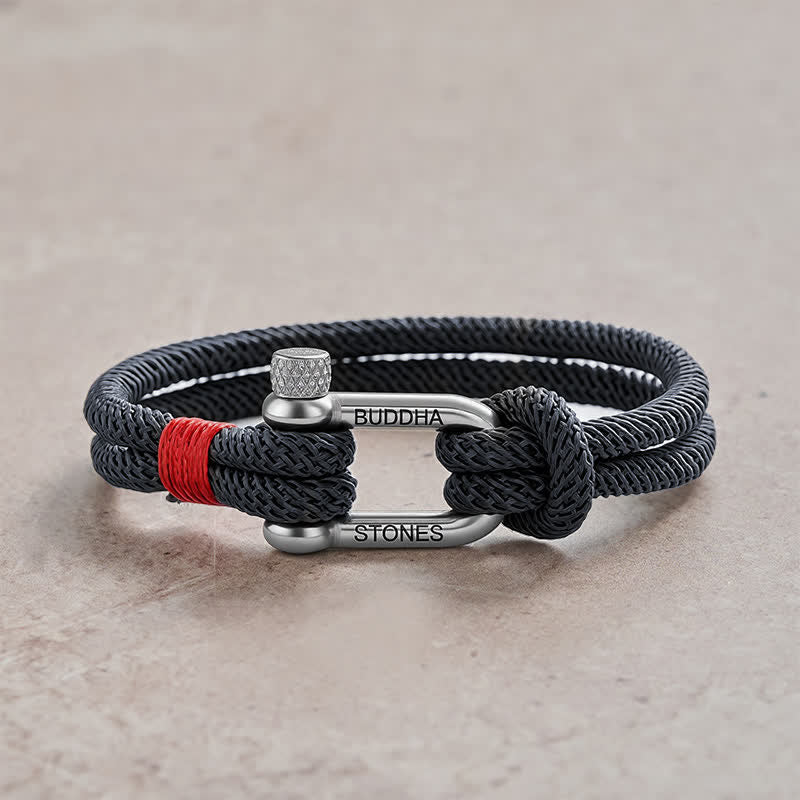 Buddha Stones チタン鋼製シャックル刺激ブレスレット - ダークグレーのロープ、シルバーのバックル - 手首周り：7.9～8.2インチ（20～21cm） - image 9