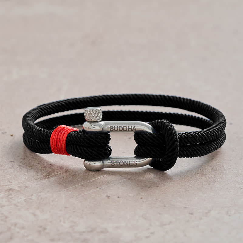 Buddha Stones チタン鋼製シャックル刺激ブレスレット - 黒いロープと銀色のバックル - 手首周り：7.9～8.2インチ（20～21cm） - image 7