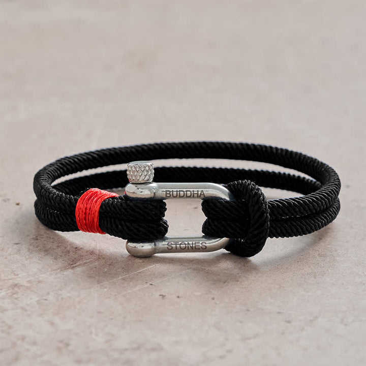 Buddha Stones チタン鋼製シャックル刺激ブレスレット - 黒いロープと銀色のバックル - 手首周り：7.9～8.2インチ（20～21cm） - image 7