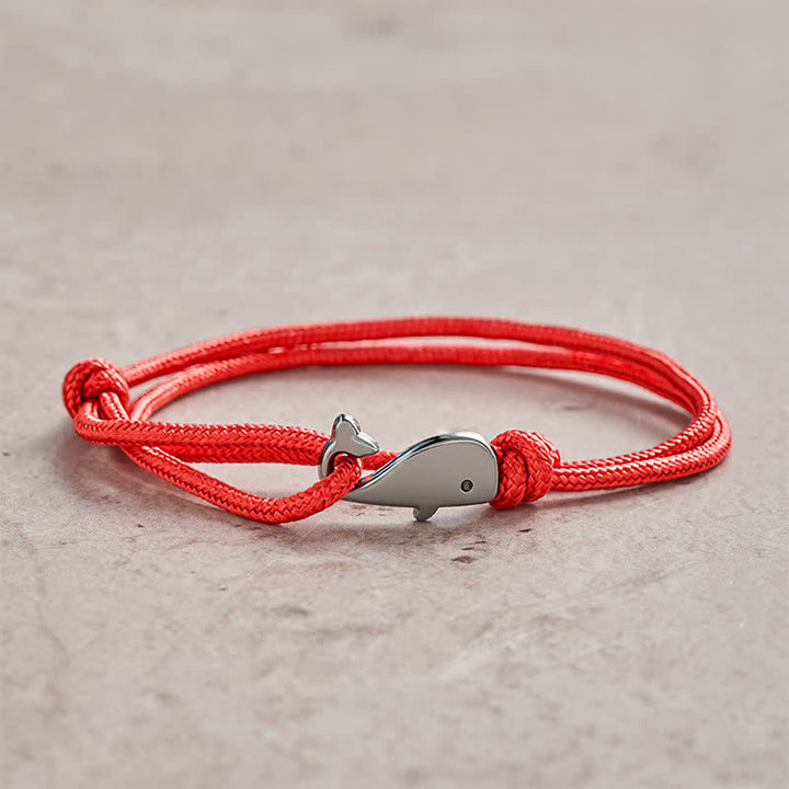 Buddha Stones ダブルラップ編み込みロープのクジラモチーフブレスレット - 赤 - image 0