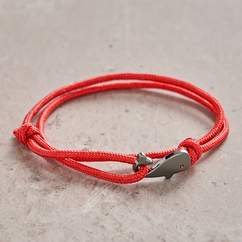 Buddha Stones ダブルラップ編み込みロープのクジラモチーフブレスレット - image 1