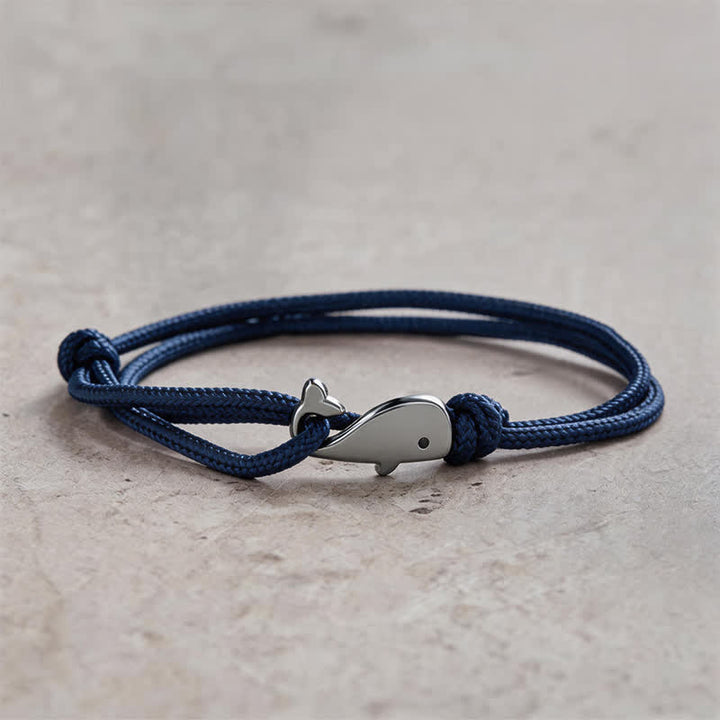 Buddha Stones ダブルラップ編み込みロープのクジラモチーフブレスレット - ネイビーブルー - image 9