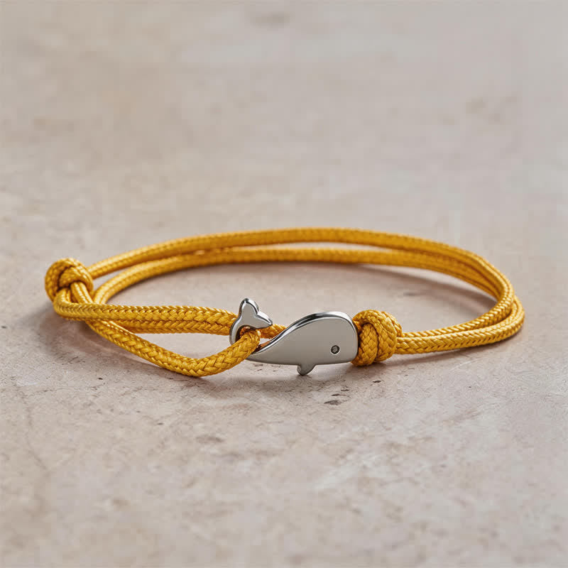 Buddha Stones ダブルラップ編み込みロープのクジラモチーフブレスレット - 黄色 - image 7