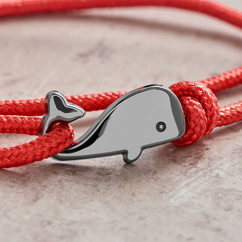 Buddha Stones ダブルラップ編み込みロープのクジラモチーフブレスレット - image 4
