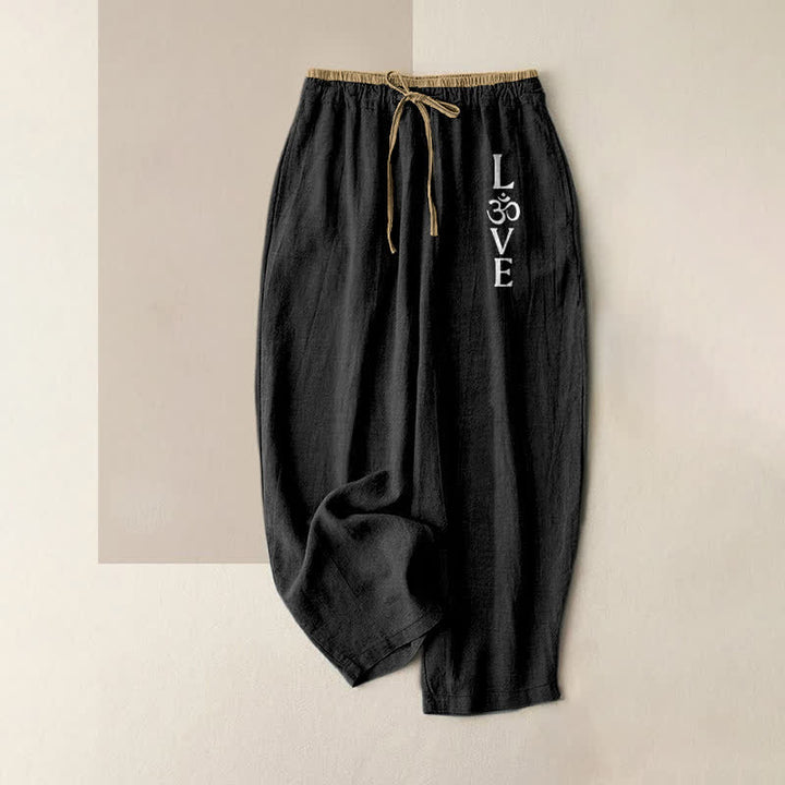 Buddha Stones ピュアコットン製 Love OM 柄 レディース ゴムウエスト パンツ ポケット付き - 黒 - US16、 UK/AU20、 EU48 (3XL) - image 4