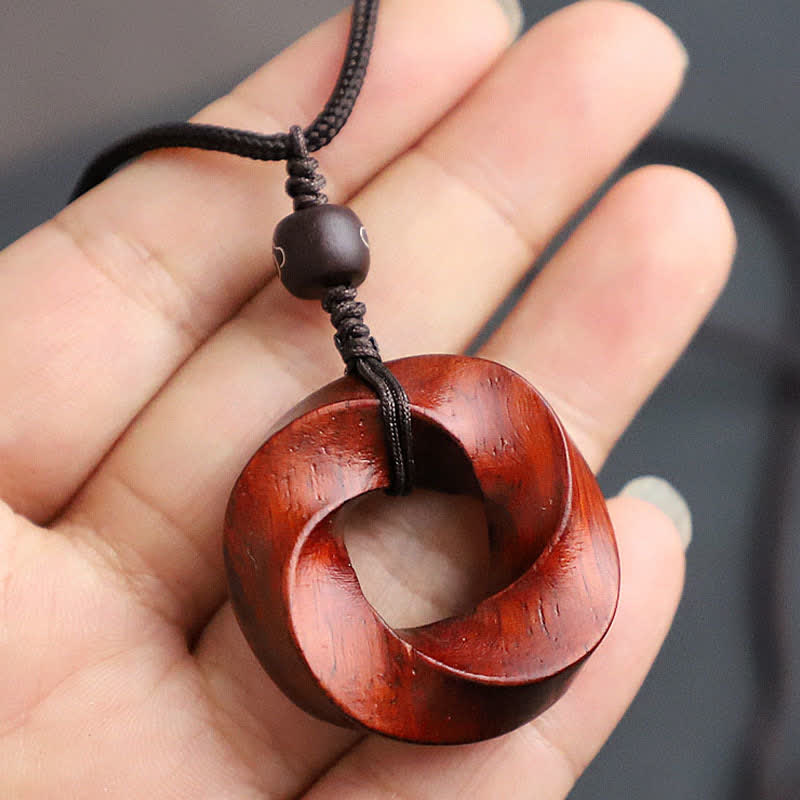 Buddha Stones レッドサンダルウッド製インフィニットノットエタニティロープペンダントネックレス - image 9