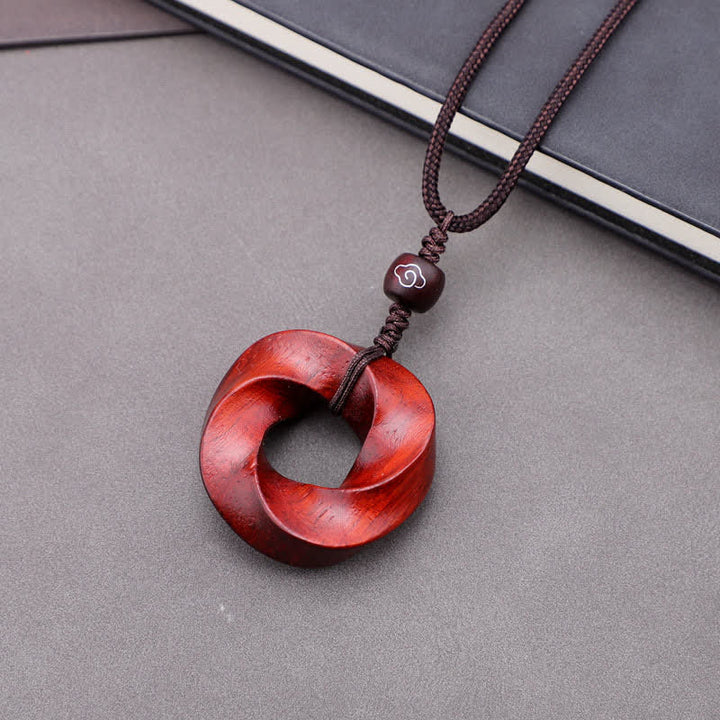 Buddha Stones レッドサンダルウッド製インフィニットノットエタニティロープペンダントネックレス - 紅檀（良縁祈願♥富） - image 0