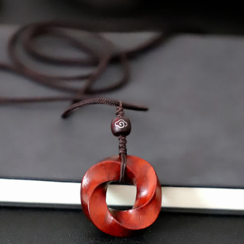 Buddha Stones レッドサンダルウッド製インフィニットノットエタニティロープペンダントネックレス - image 3