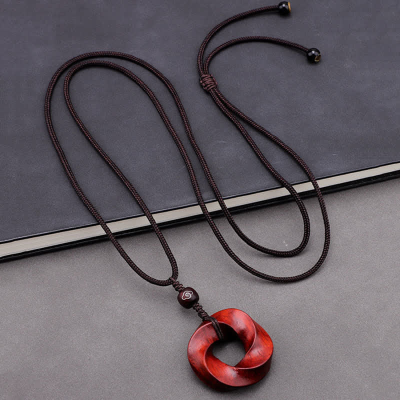 Buddha Stones レッドサンダルウッド製インフィニットノットエタニティロープペンダントネックレス - image 1