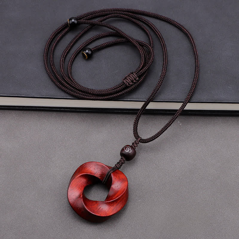 Buddha Stones レッドサンダルウッド製インフィニットノットエタニティロープペンダントネックレス - image 4