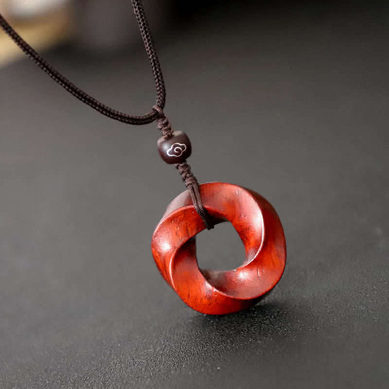 Buddha Stones レッドサンダルウッド製インフィニットノットエタニティロープペンダントネックレス - image 2