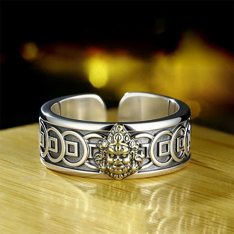 Buddha Stonesチベット銅メッキ銀黄色ジャンバラ保護リング - 18.1 mm-US 8 - image 0
