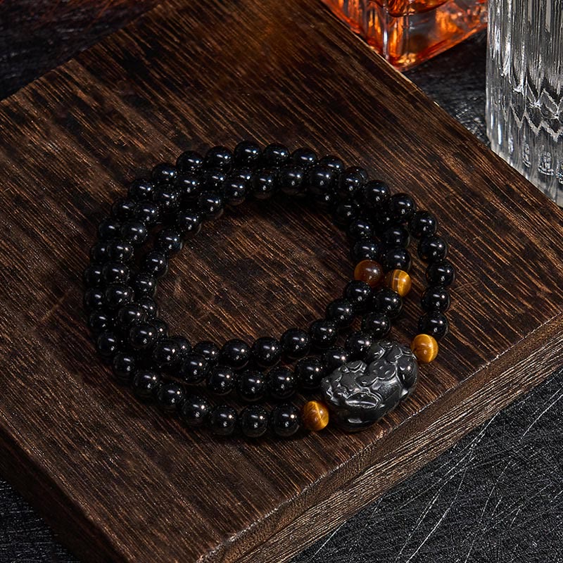 Buddha Stones 貔貅（ひきゅう）レインボーオブシディアン（黒曜石）富の手彫りビーズブレスレット - image 11