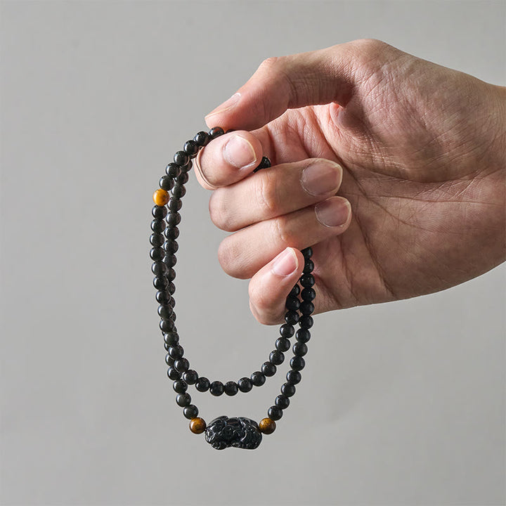 Buddha Stones 貔貅（ひきゅう）レインボーオブシディアン（黒曜石）富の手彫りビーズブレスレット - image 6