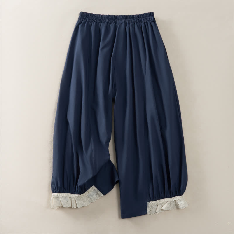 Buddha Stones 夏物カジュアルヴィンテージ無地クロップドパンツレディースワイドレッグパンツポケット付き - image 1
