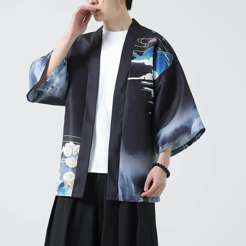 Buddha Stones 夏物カジュアル ヴィンテージ 鶴柄 メンズ着物 - image 1