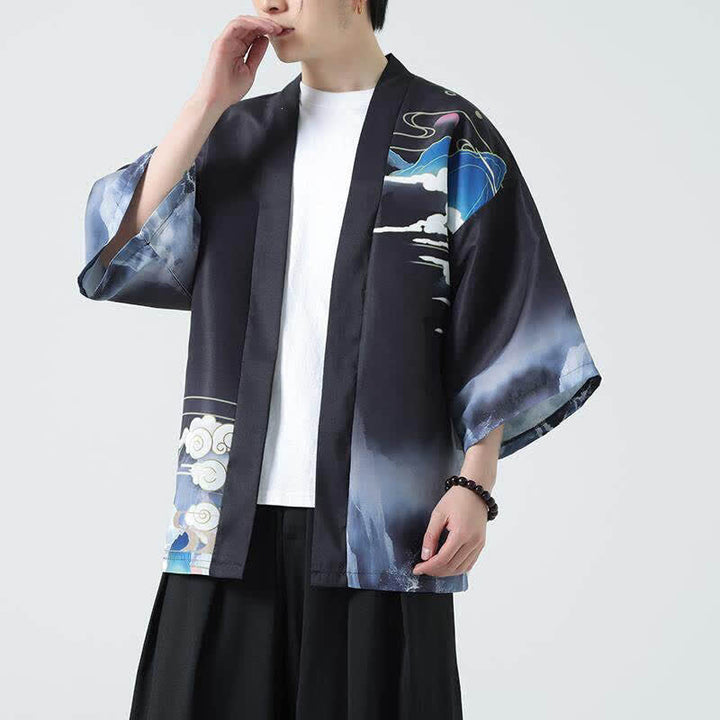 Buddha Stones 夏物カジュアル ヴィンテージ 鶴柄 メンズ着物 - image 1