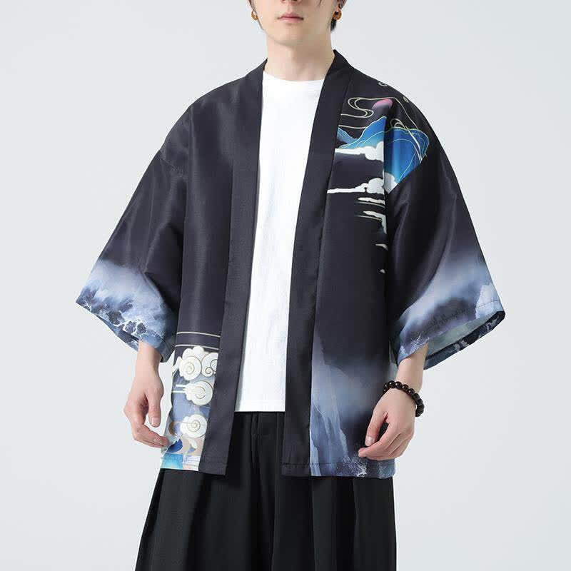 Buddha Stones 夏物カジュアル ヴィンテージ 鶴柄 メンズ着物 - image 5