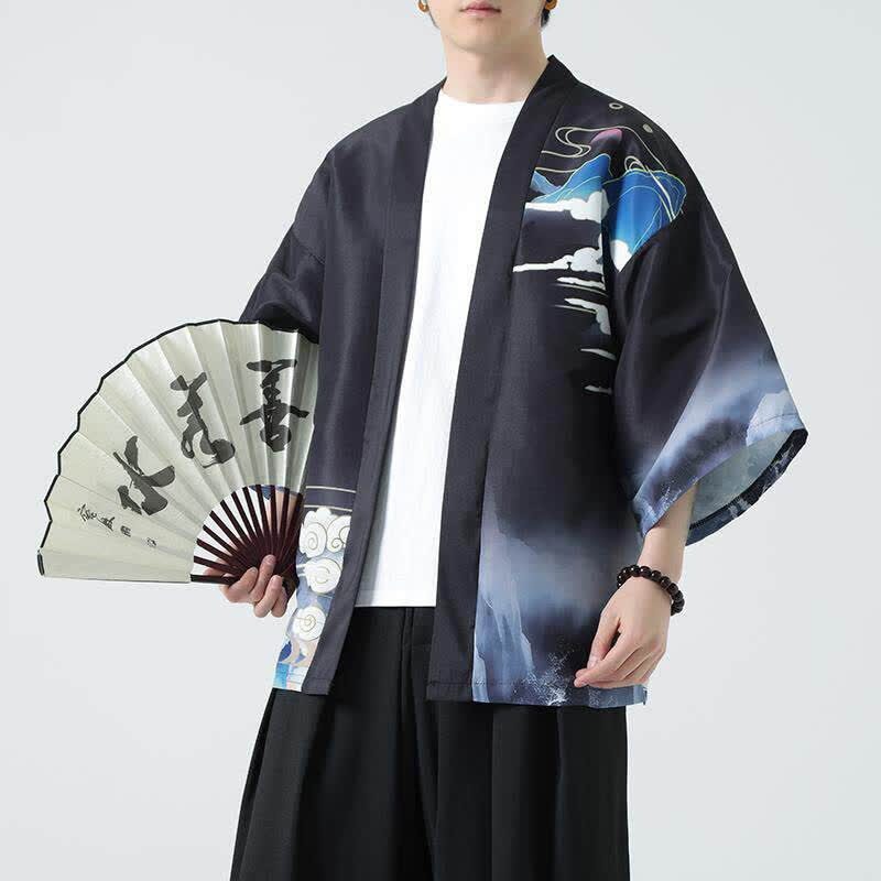 Buddha Stones 夏物カジュアル ヴィンテージ 鶴柄 メンズ着物 - クレーン - US/UK/AU48, EU58 （5XL） - image 0