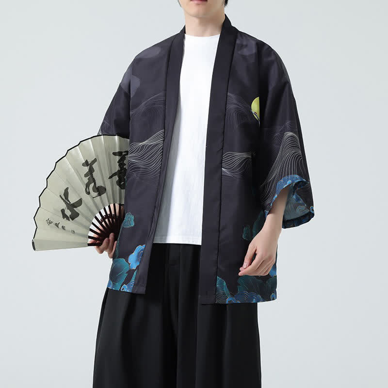Buddha Stones 夏物カジュアル ヴィンテージ 鶴柄 メンズ着物 - 山 - US/UK/AU48, EU58 （5XL） - image 24