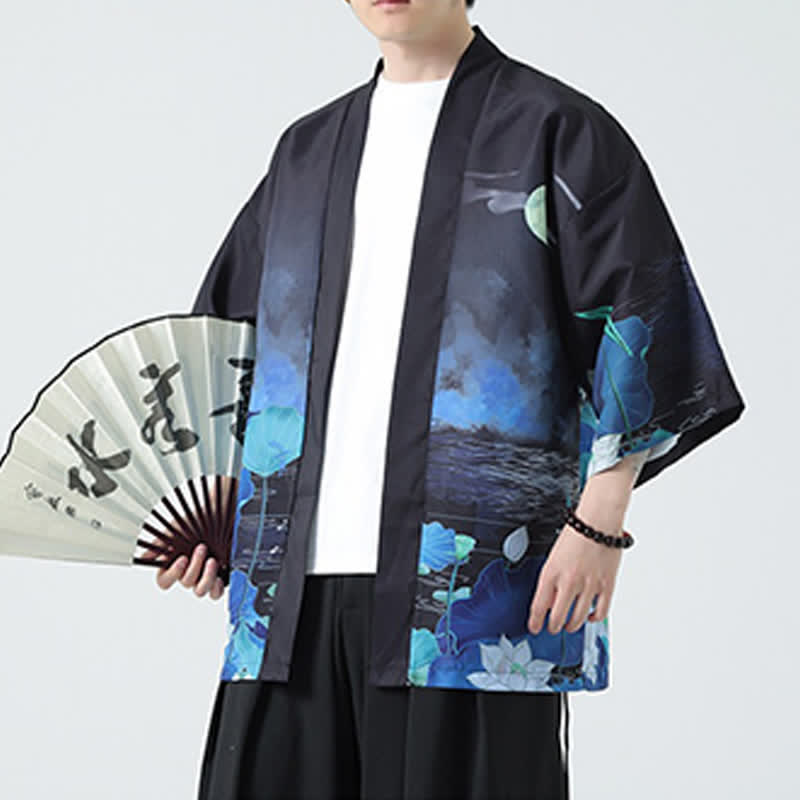 Buddha Stones 夏物カジュアル ヴィンテージ 鶴柄 メンズ着物 - 蓮 - US/UK/AU48, EU58 （5XL） - image 37