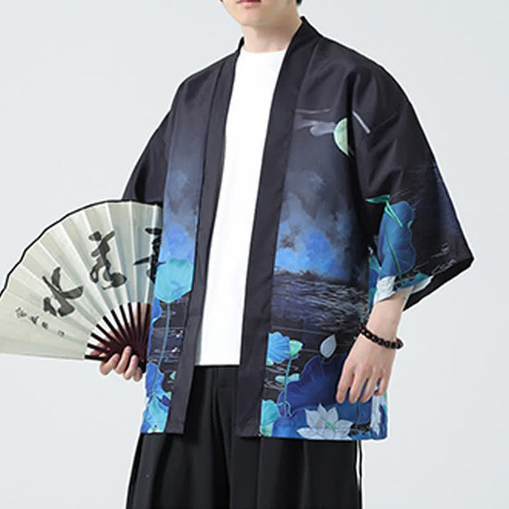 Buddha Stones 夏物カジュアル ヴィンテージ 鶴柄 メンズ着物 - 蓮 - US/UK/AU48, EU58 （5XL） - image 37