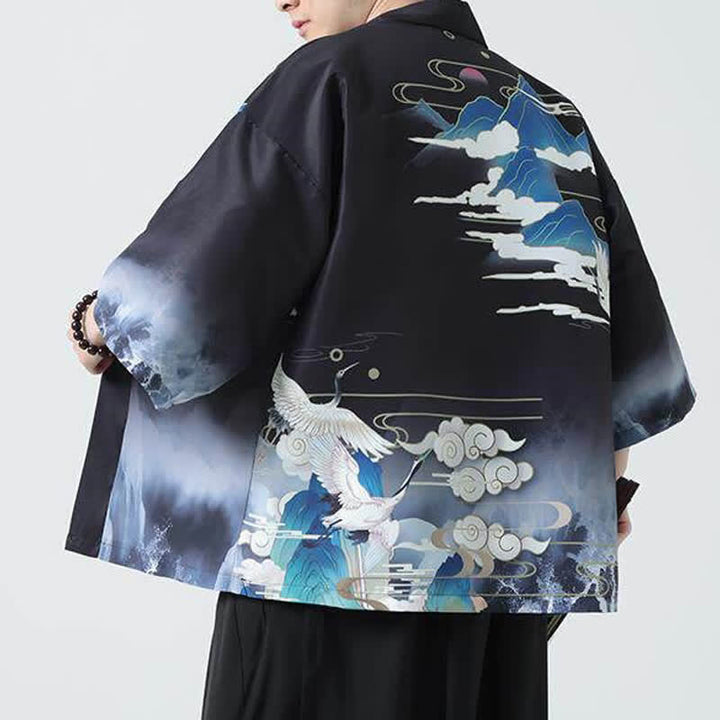 Buddha Stones 夏物カジュアル ヴィンテージ 鶴柄 メンズ着物 - image 8