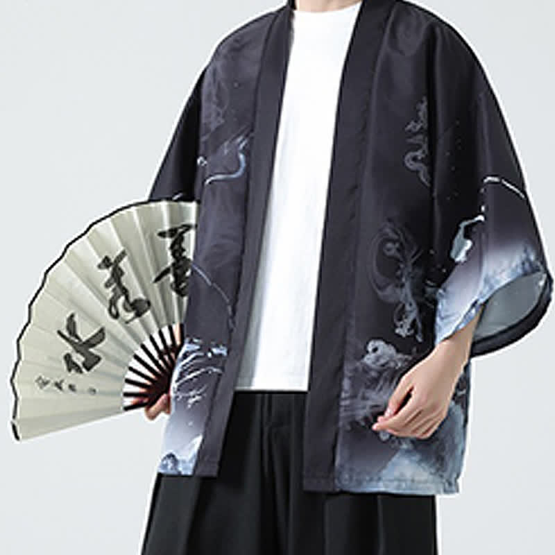 Buddha Stones 夏物カジュアル ヴィンテージ 鶴柄 メンズ着物 - ドラゴン - US/UK/AU48, EU58 （5XL） - image 11